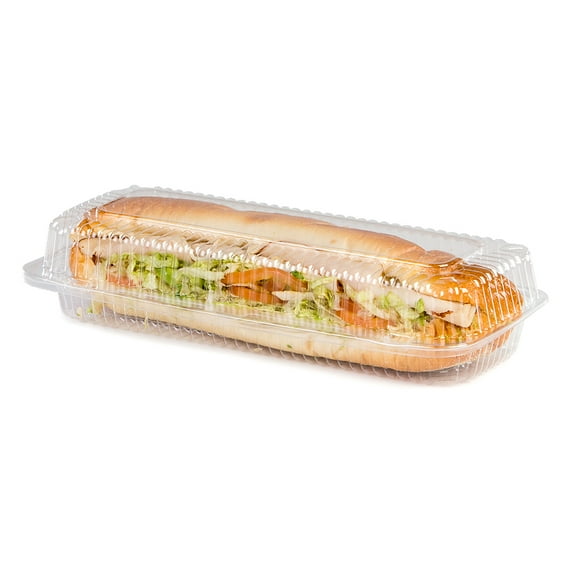 Detroit Forming LBH-551 Long Clear OPS Plastic Hinged Locking Lid Food Container 11 x 3 x 2.5 Inches | 300 Per Case