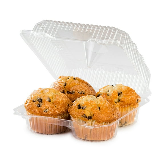 Detroit Forming LBH-8604 4 Compartment Clear OPS Plastic Hinged Locking Muffin Cupcake Container 8" x 7" x 3" Depth | 250/Case
