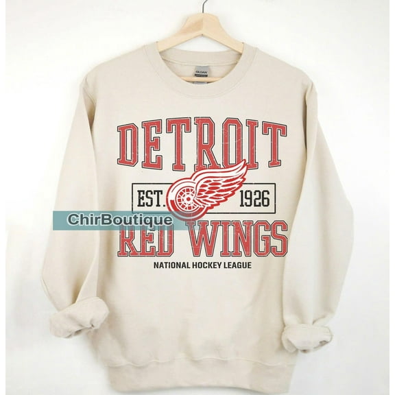 Detroit Hockey Sweatshirt Crewneck, Vintage Red Wings shirt, Detroit Hockey Fan shirt, Hockey Tee, Red Wings Sweatshirt ,Sand Color,Size M