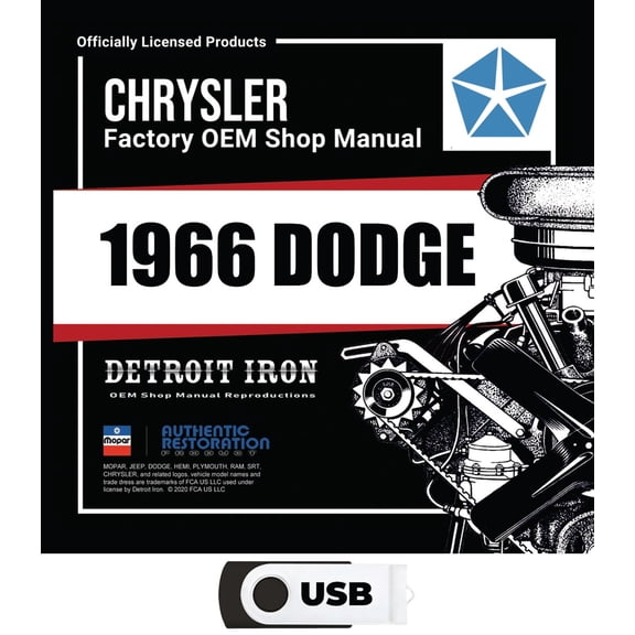 Detroit Iron OEM 1966 Dodge Shop Manuals, Sales Data & Parts Catalog Kit on USB