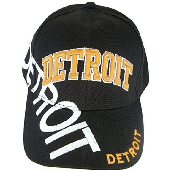 Detroit Large Lettering Men's Adjustable Baseball Cap (Navy/Navy Orange Script)