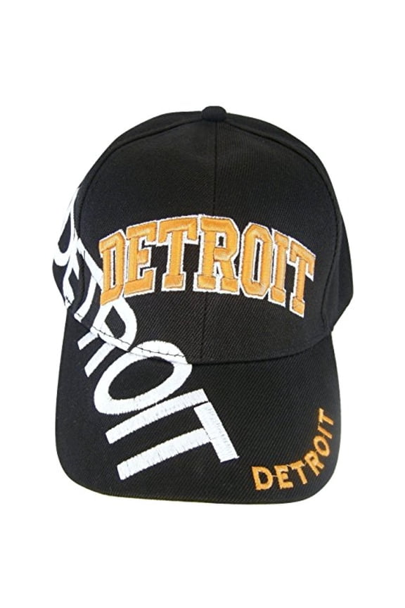 Detroit Large Lettering Men's Adjustable Baseball Cap (Navy/Navy Orange Script)