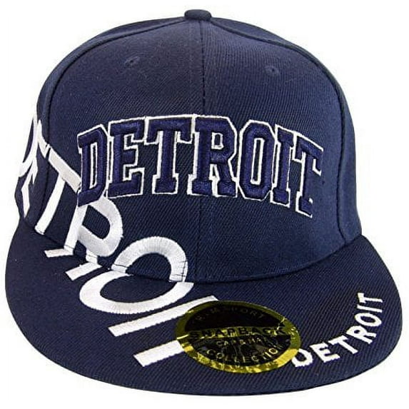 Detroit Large Script Men's Adjustable Snapback Baseball Caps (Navy/Navy)