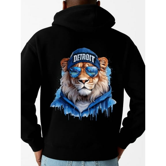 Detroit Lion Men's Black Vintage Unisex Hoodie – Funny Stylish Lion Graphic Design, Original Retro Full-Sleeve Unisex Hoodie, Comfortable Cotton Hoodie for Daily Casual Wear