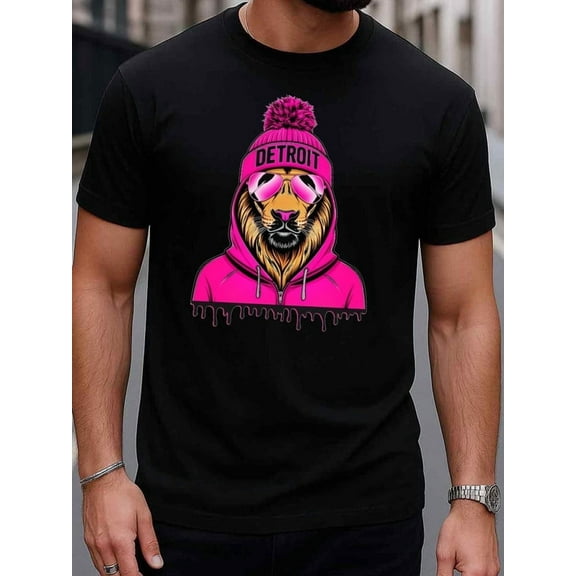 Detroit Lion T-Shirt for men 180G 100% Cotton black Unique Design Unisex Shirt Graphic Tee tshirts Casual Unisex Shirt Graphic tshirts Vintage Unisex Shirt Graphic tshirts
