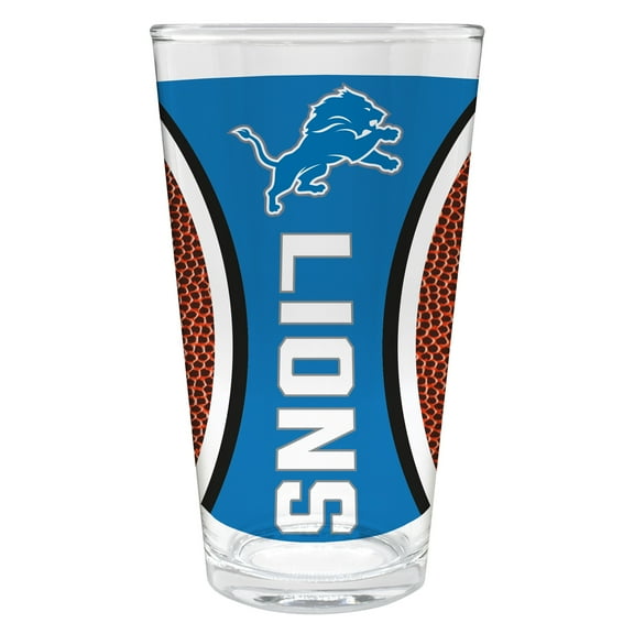 Detroit Lions 16 ounce team pint glass with Gameball graphic