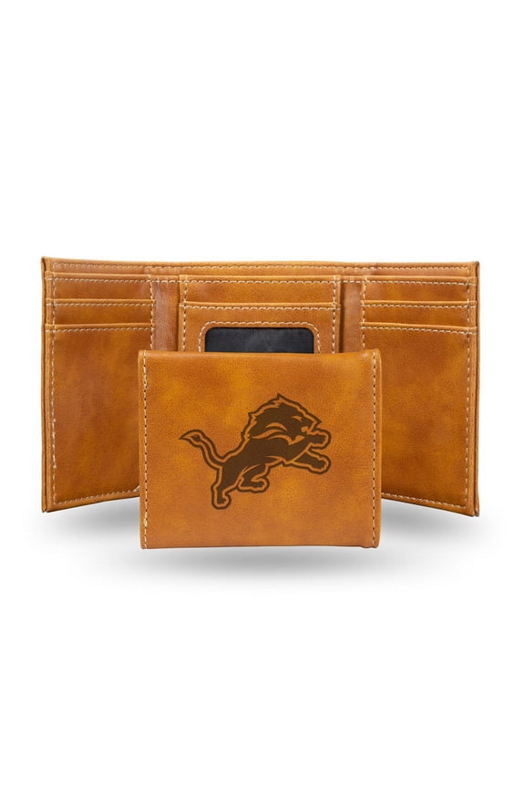 Detroit Lions Brown Laser Engraved Tri-Fold Wallet - Men's Accessory