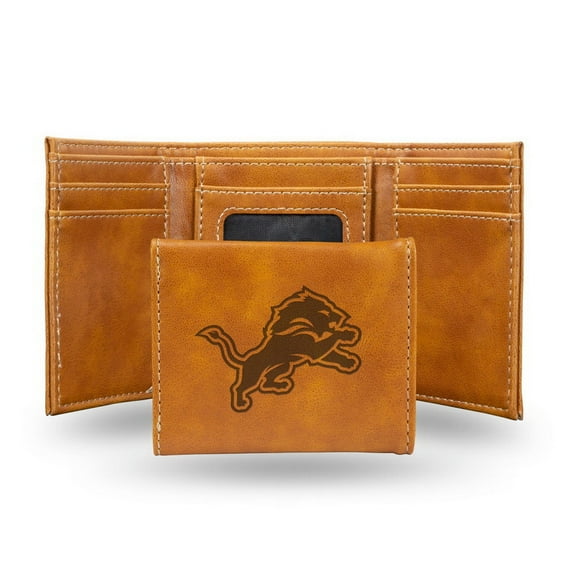 Detroit Lions Brown Laser Engraved Tri-Fold Wallet - Men's Accessory