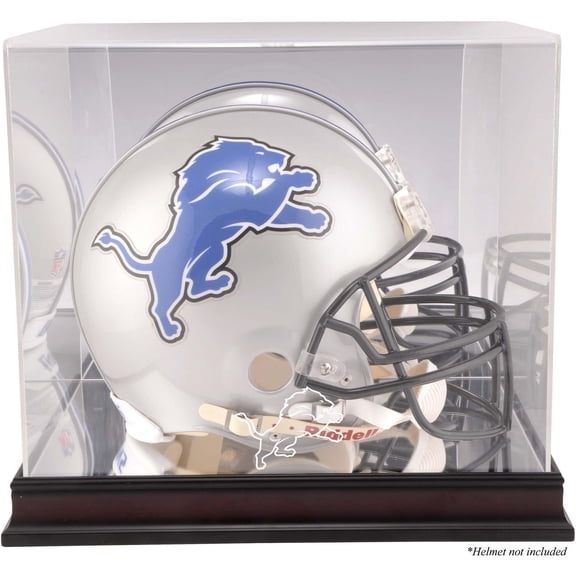 Detroit Lions Mahogany Helmet Logo Display Case with Mirror Back