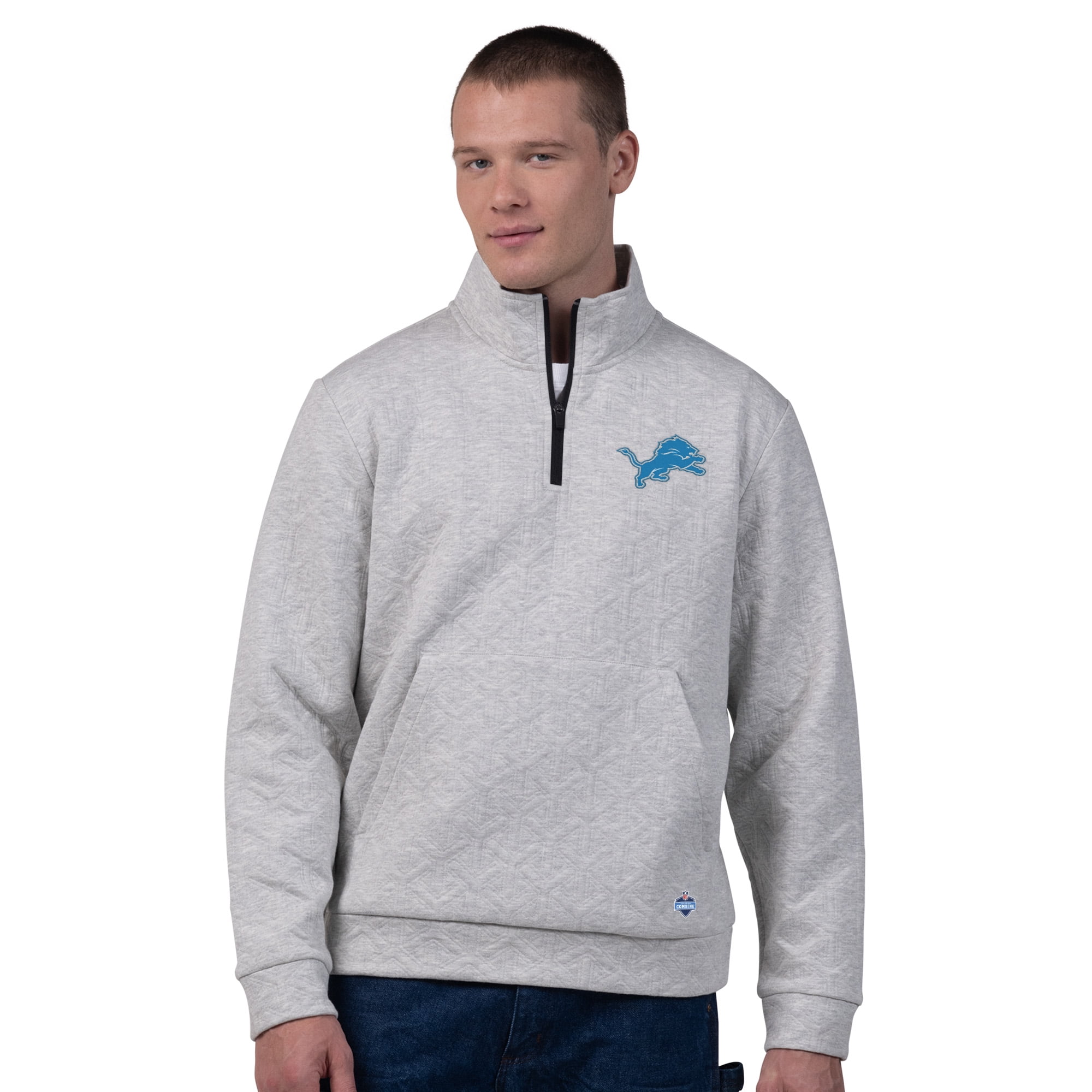 Detroit Lions Men's NFL Combine Textured 1/4 Zip Pullover Longsleeve Fleece