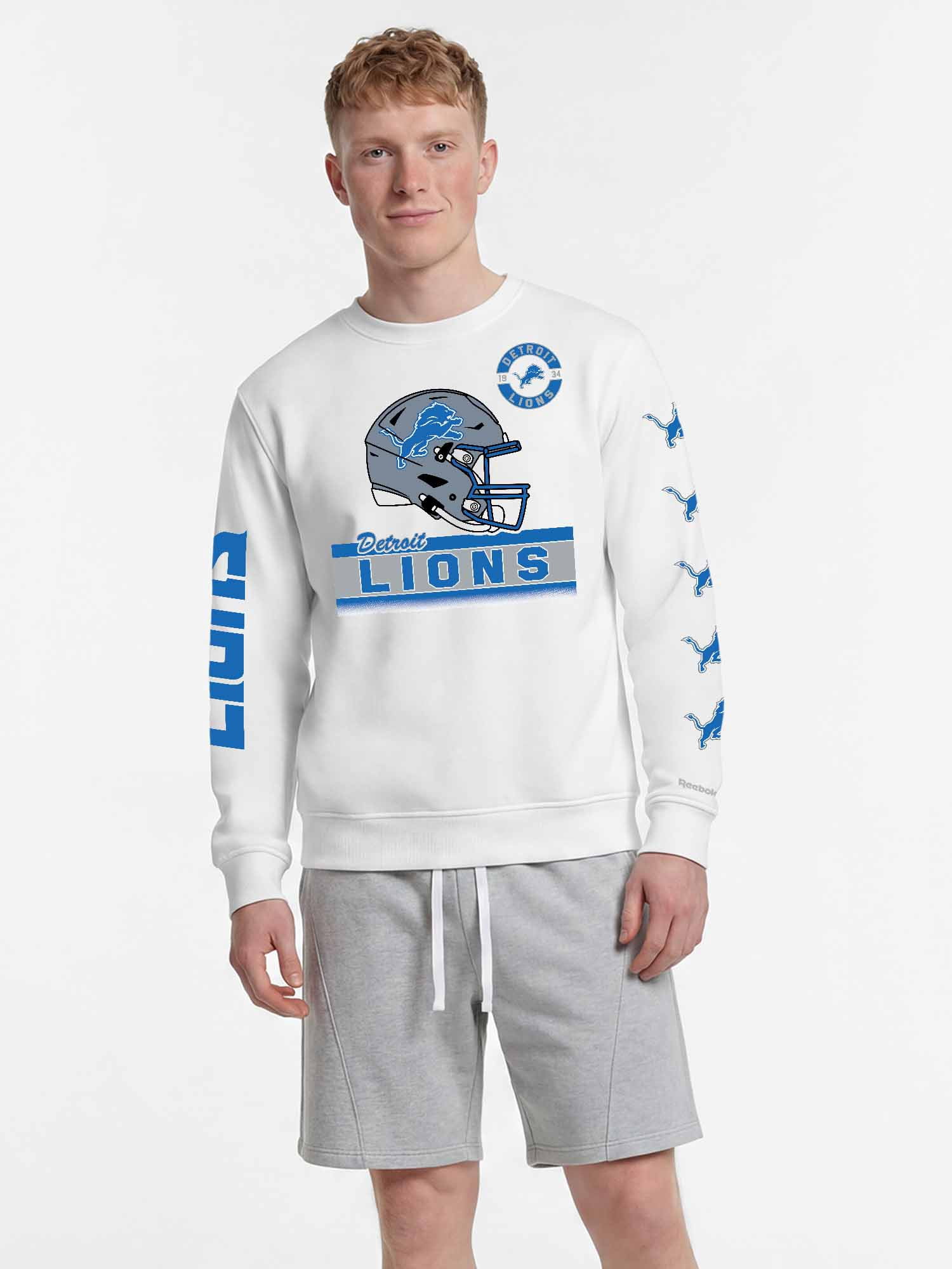 Detroit Lions Reebok Mens White Crew Sweatshirt