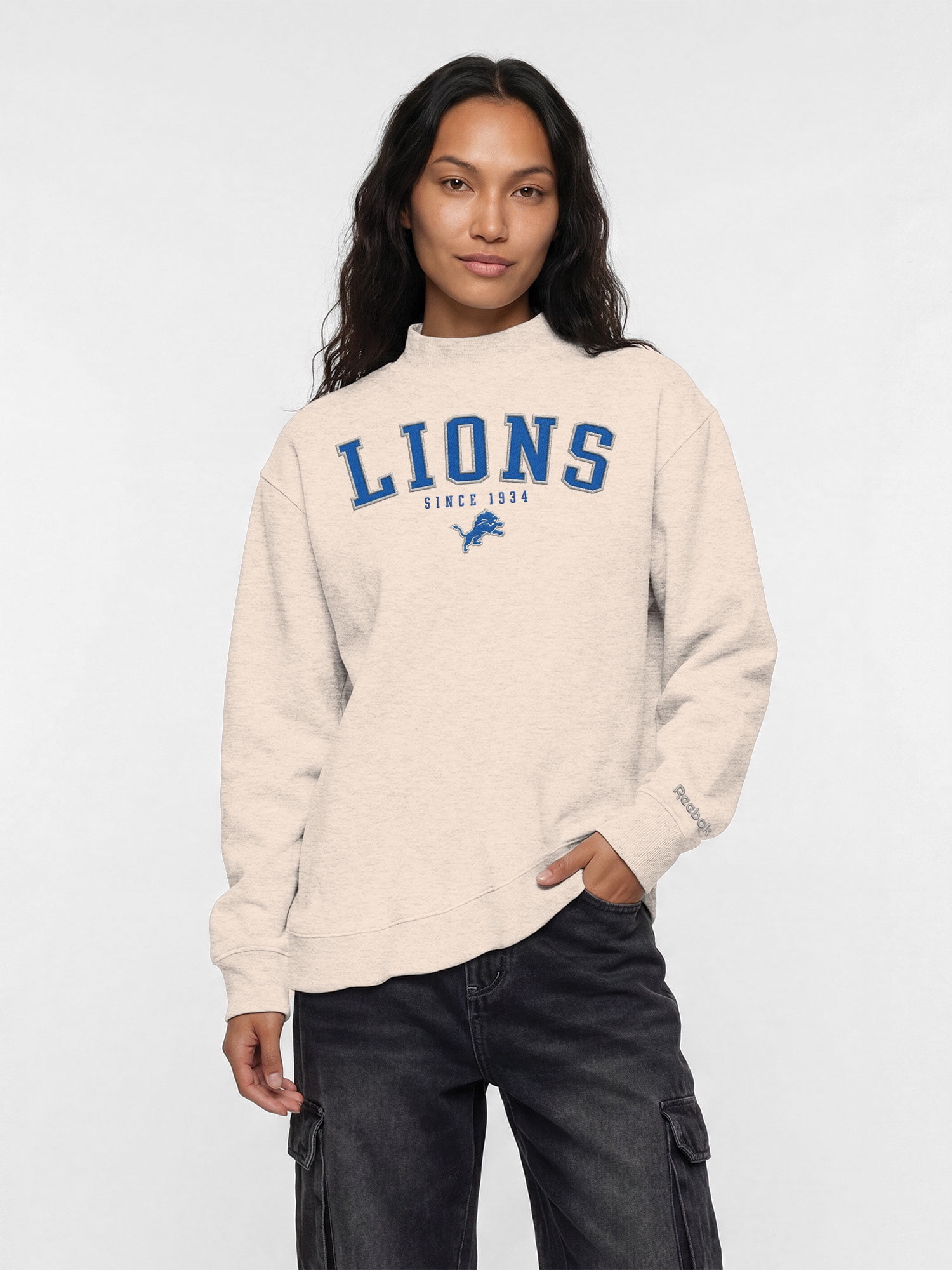Detroit Lions Reebok Womens Oat Mock Neck Oversized Tunic Sweatshirt