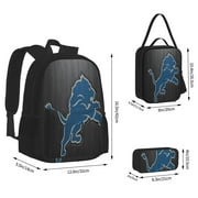 Detroit-Lions Sports Backpack 3PCS Football Backpack Set School Backpacks with Lunch Bag Pencil Case Adjustable Straps Multifunctional Backpack Travel Fashion Hiking Camping for Child Kids Men Women