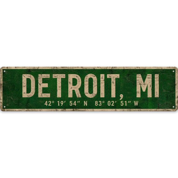 Detroit MI Metal Wall Decor Sign 16x4 Inch - Home Decor