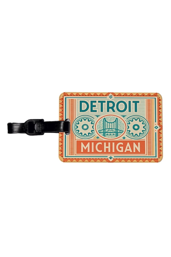 Detroit MI Michigan Travel Vacation Stamp Faux Leather Travel Luggage Tag