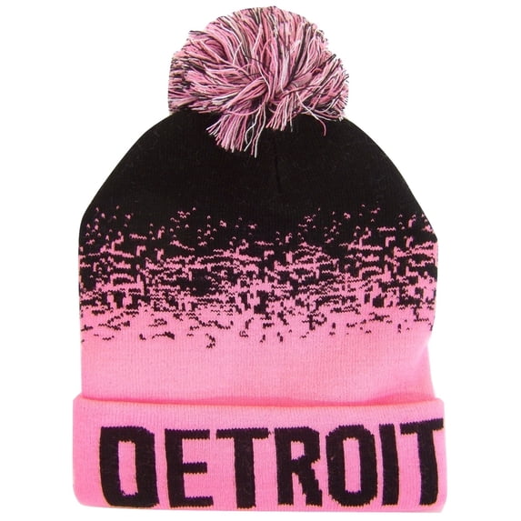 Detroit Men's Digital Fade Soft Fabric Winter Knit Hats (Black/Pink)