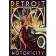 thumbnail image 1 of Detroit, Michigan, Deco Woman and Car (12x18 Wall Art Poster, Room Decor), 1 of 3