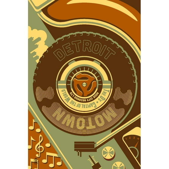 Detroit, Michigan, Motown and Motor City (9x12 Wall Art Print, Home Decor)