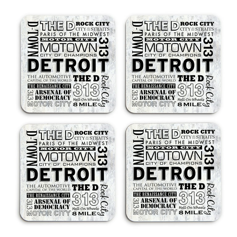 Detroit Michigan Nicknames Typography Hardboard Masonite Drink