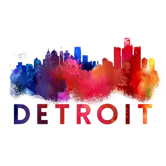 Detroit, Michigan, Skyline Abstract, Large Letters (16x24 Giclee Gallery Art Print, Vivid Textured Wall Decor)