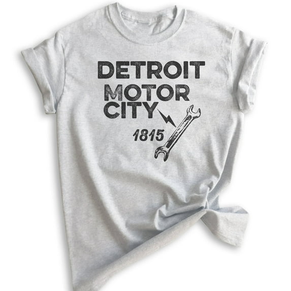 Detroit Motor City T-shirt, Unisex Women's Men's Shirt, Detroit Shirt, Michigan Shirt, Heather Ash, Medium