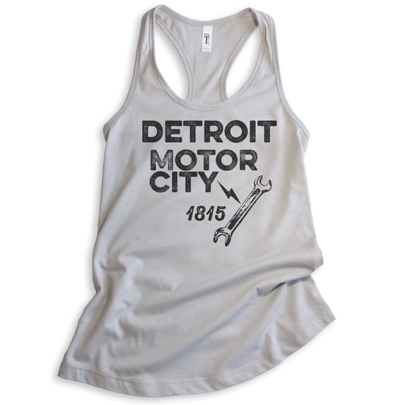 Detroit Motor City Tank Top, Ladies Racerback Tank Top, Detroit Tank, Michigan Tank, Silver Gray, Small