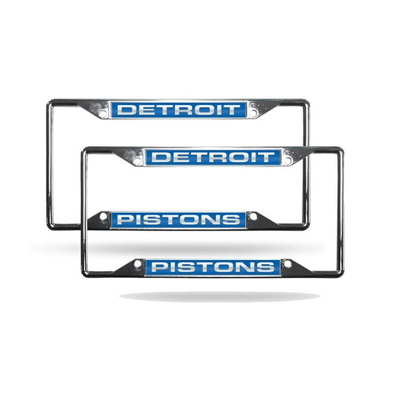 Detroit Basketball Piston's (Set of 2) All Corner EZ View Chrome Metal Laser Cut License Plate Frames