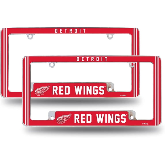 Detroit Hockey Red-Wing's (Set of 2) Chrome Metal License Plate Frames with Bold Full Frame Design