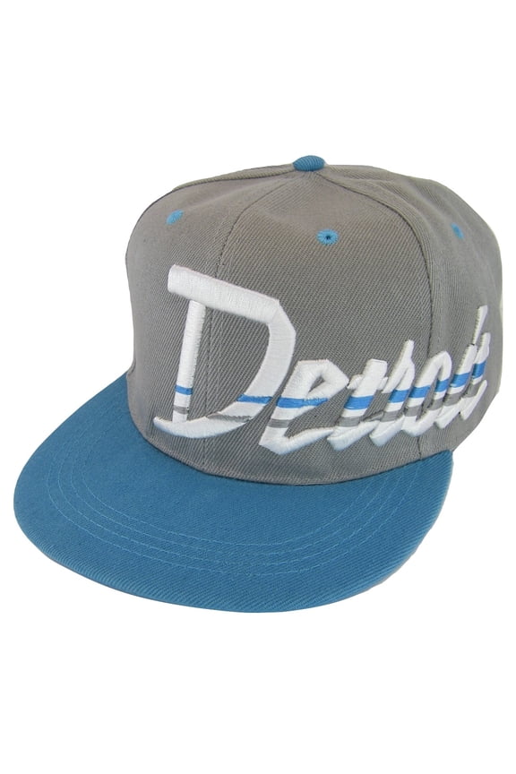 Detroit Offset Jagged Script Adult Size Adjustable Snapback Baseball Cap (Gray/Teal)