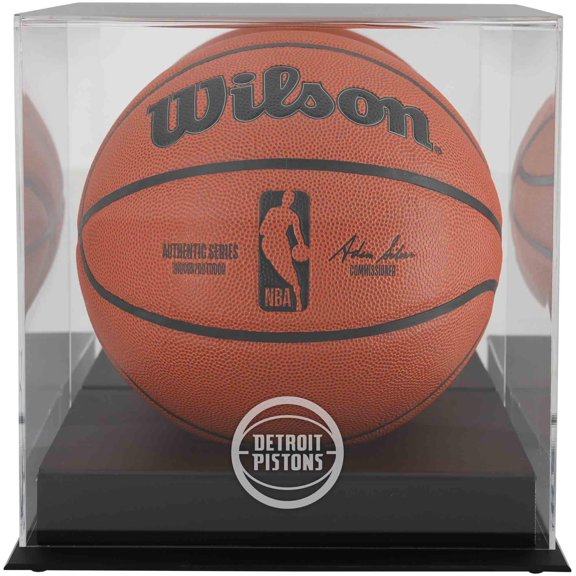 Detroit Pistons Black Base Team Logo Basketball Display Case with Mirrored Back