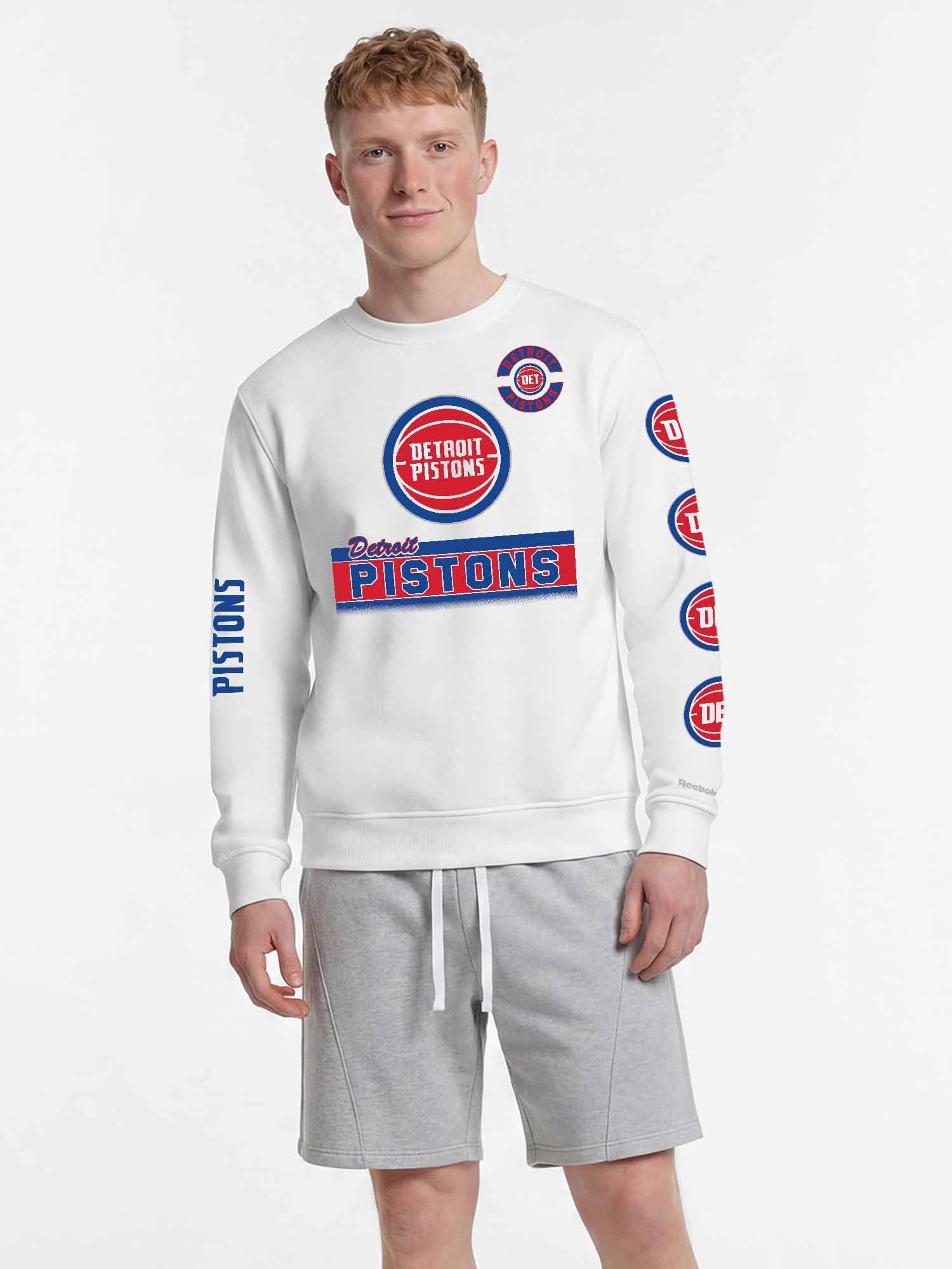 Detroit Pistons Reebok Mens White Crew Sweatshirt