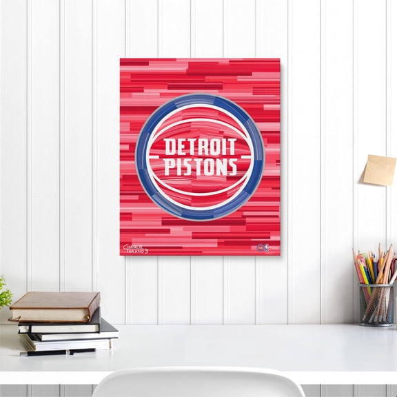 Detroit Pistons Stretched 16" x 20" Embellished Canvas Giclee Print - Art by Charlie Turano III