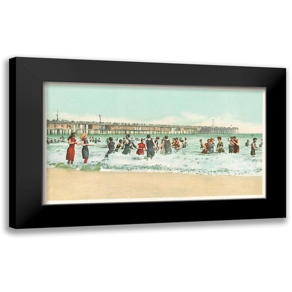 Detroit Publishing Co. 14x10 Black Modern Framed Museum Art Print Titled - Surf Bathing, Long Beach, Calif., 1898