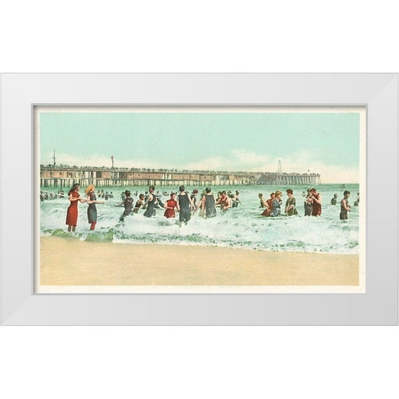 Detroit Publishing Co. 24x15 White Modern Wood Framed Museum Art Print Titled - Surf Bathing, Long Beach, Calif., 1898