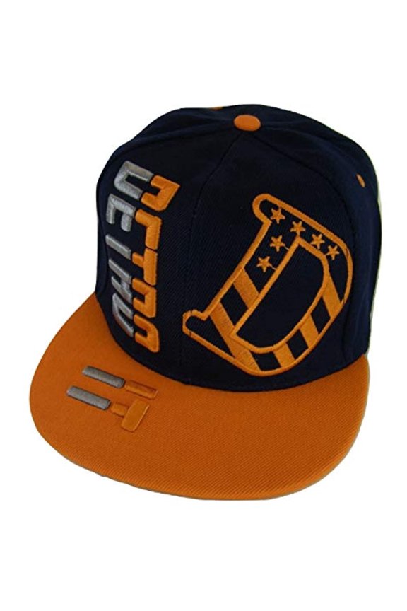 Detroit Raised Text Adjustable Snapback Baseball Cap (Navy/Orange)