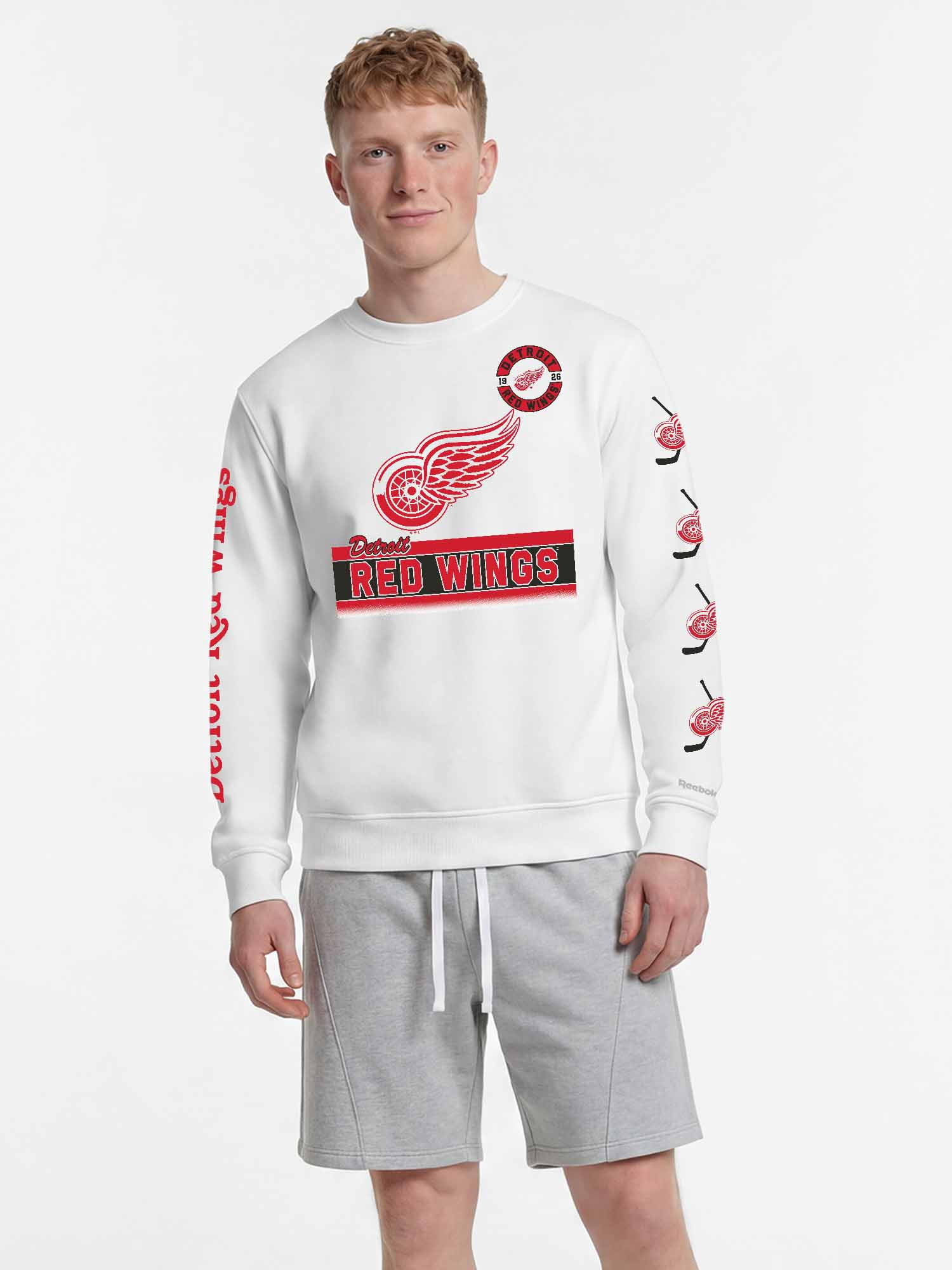 Detroit Red Wings Reebok Mens White Crew Sweatshirt