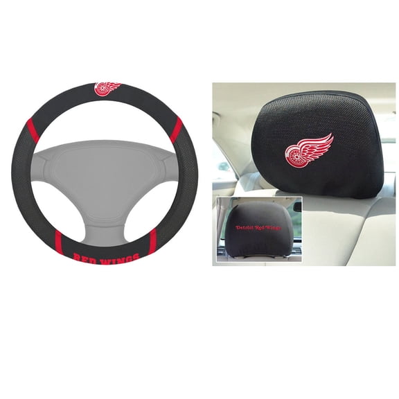Detroit Redwings 2 Headrest Covers And Wheel Cover