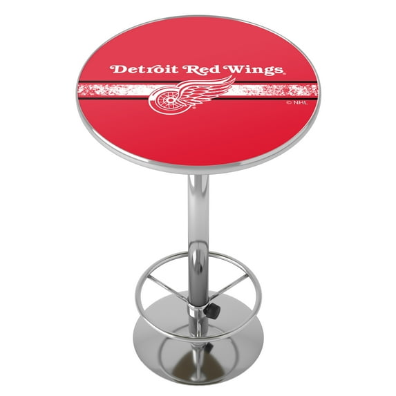 Detroit Redwings Logo Bar Table with Adjustable Footrest and Acrylic Top