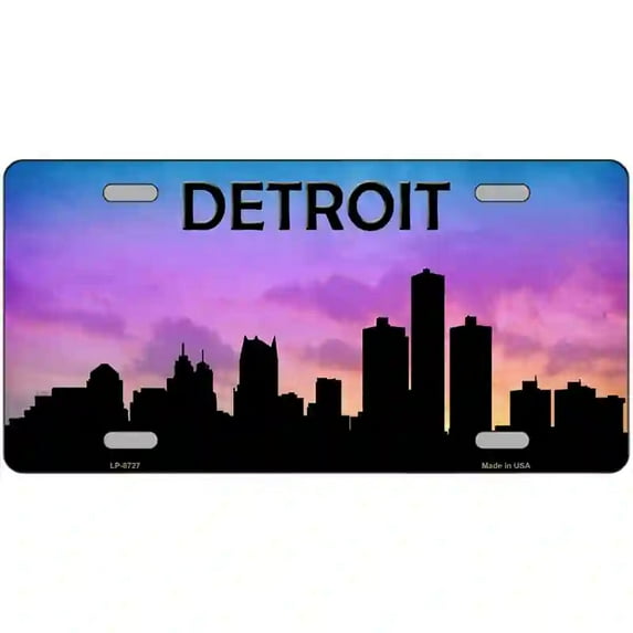 Detroit Silhouette Metal Novelty License Plate 12" x 6" Automotive