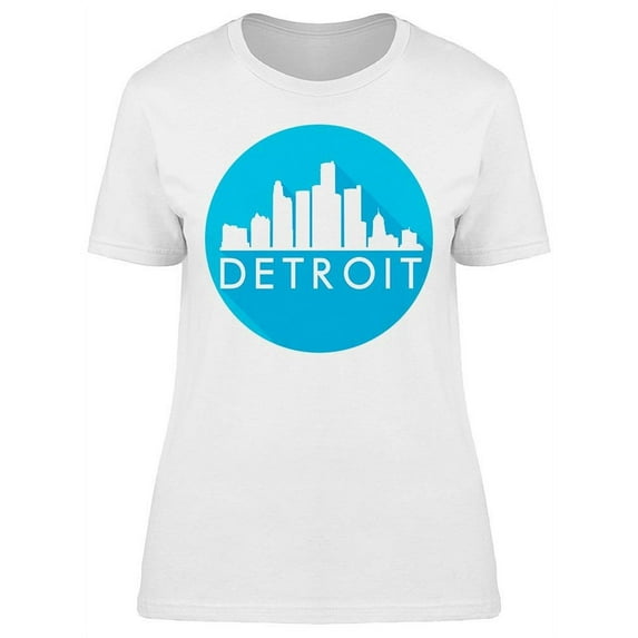 Detroit Skyline Button T-Shirt Women -Image by Shutterstock, Female Small