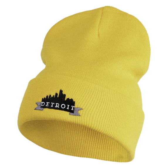Detroit Skyline Embroidered 12 Inch Long Knitted Beanie - Yellow OSFM