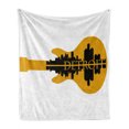 thumbnail image 1 of Detroit Soft Flannel Fleece Blanket, High Rise Buildings Silhouette Reflection Electric Guitar Instrument Music Theme, Cozy Plush for Indoor and Outdoor Use, 60" x 80", Yellow Black, by Ambesonne, 1 of 6