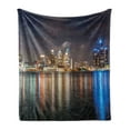 thumbnail image 1 of Detroit Soft Flannel Fleece Throw Blanket, Modern Metropolis Cityscape at Night Time River Colorful Reflection USA, Cozy Plush for Indoor and Outdoor Use, 70" x 90", Multicolor, by Ambesonne, 1 of 6