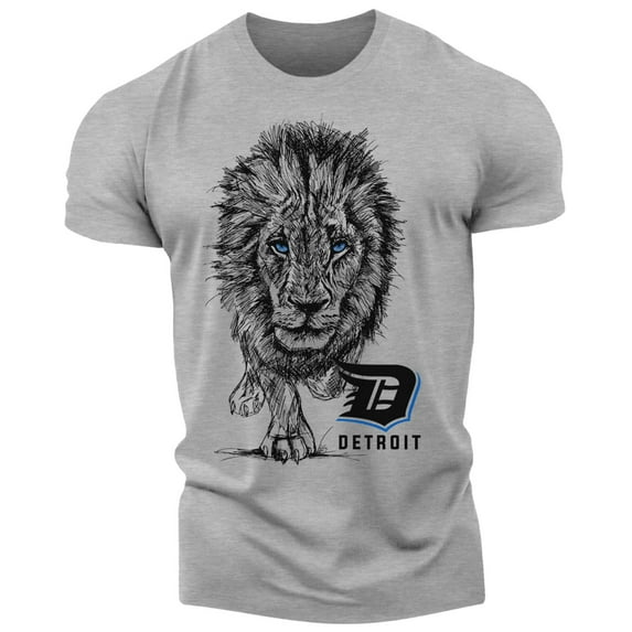 Detroit T-Shirt - Lion Sketch Shirt for Men - Detroit Tshirt Vintage Sport Grey