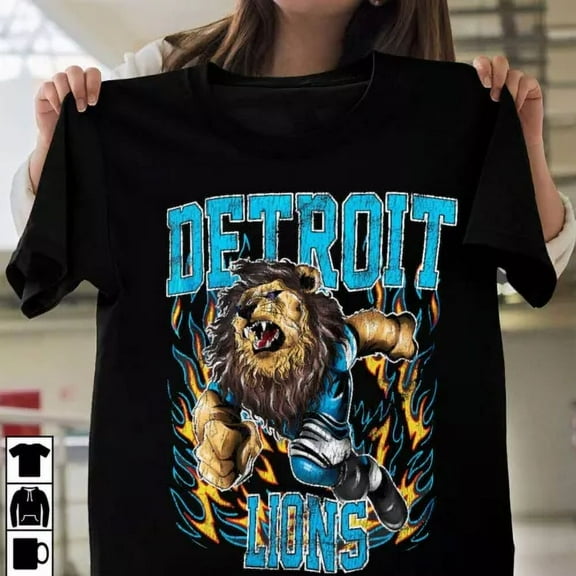 Detroit Team Lion Football T-shirt Football Skeleton Gift Fan S-5xl
