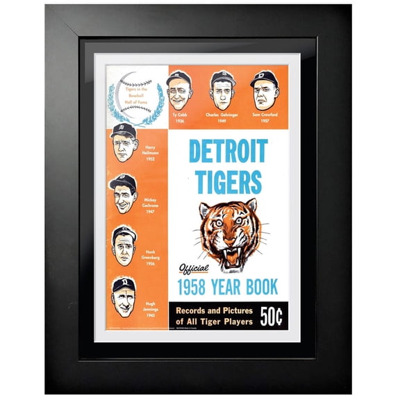 Detroit Tigers 1958 Vintage 12'' x 16'' Framed Program Cover