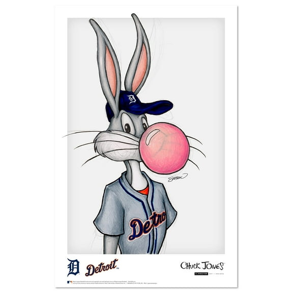Detroit Tigers Baseball Bugs Bunny 11'' x 17'' Art Poster