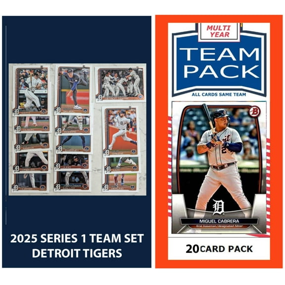 Tigers Multiyear 20 Card Pack Cabrera + 2025 Topps Series 1 Team Set