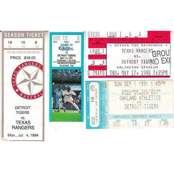 Detroit Tigers 4 vintage 1990s road game ticket stubs