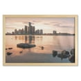 thumbnail image 1 of Detroit Wall Art with Frame, Idyllic Sunset View with High Rise Buildings Riverfront Rocks Calm Peaceful, Printed Fabric Poster for Bathroom Living Room, 35" x 23", Coral Dark Brown, by Ambesonne, 1 of 2